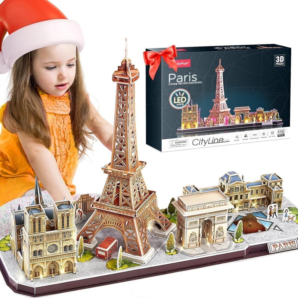 Câu đố 3D CubicFun dành cho trẻ em từ 8-10 LED Paris Cityline, Đồ chơi nghệ thuật cho 8-12 dự án STE