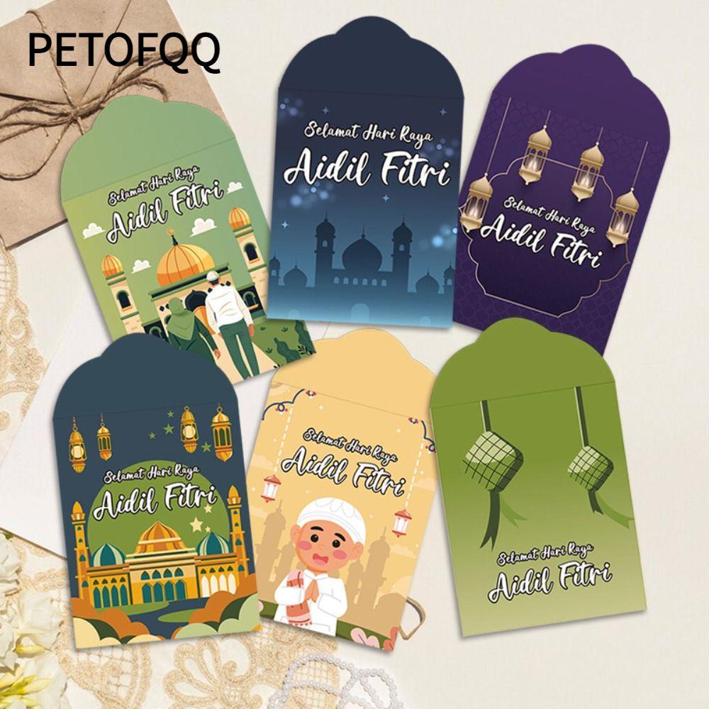 PETOFQQ 6 Cái Phong Bì Tiền Mặt Eid Mubarak, Thẻ Tiền Giấy Nhiều Màu Sắc, 2026 Dày Eid Al-fitr Tiếp 