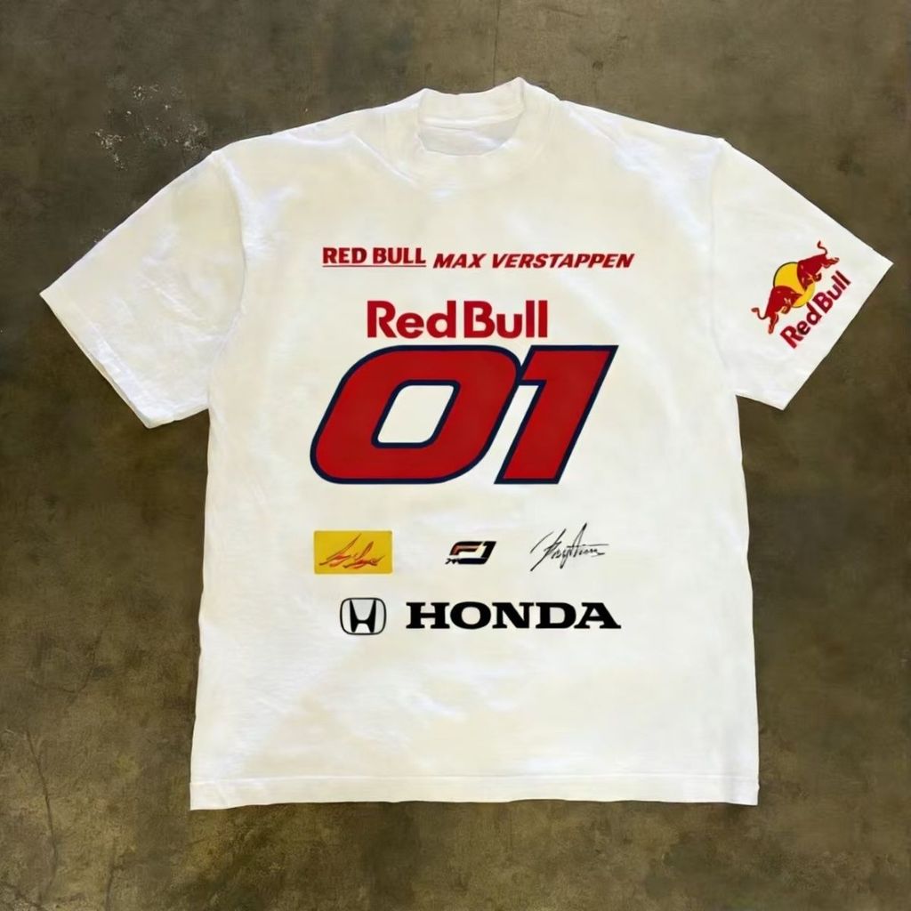 F1 heavyweight cotton short-sleeved shirt, retro T-shirt, RED BULL racing suit, number 1, Verstappen