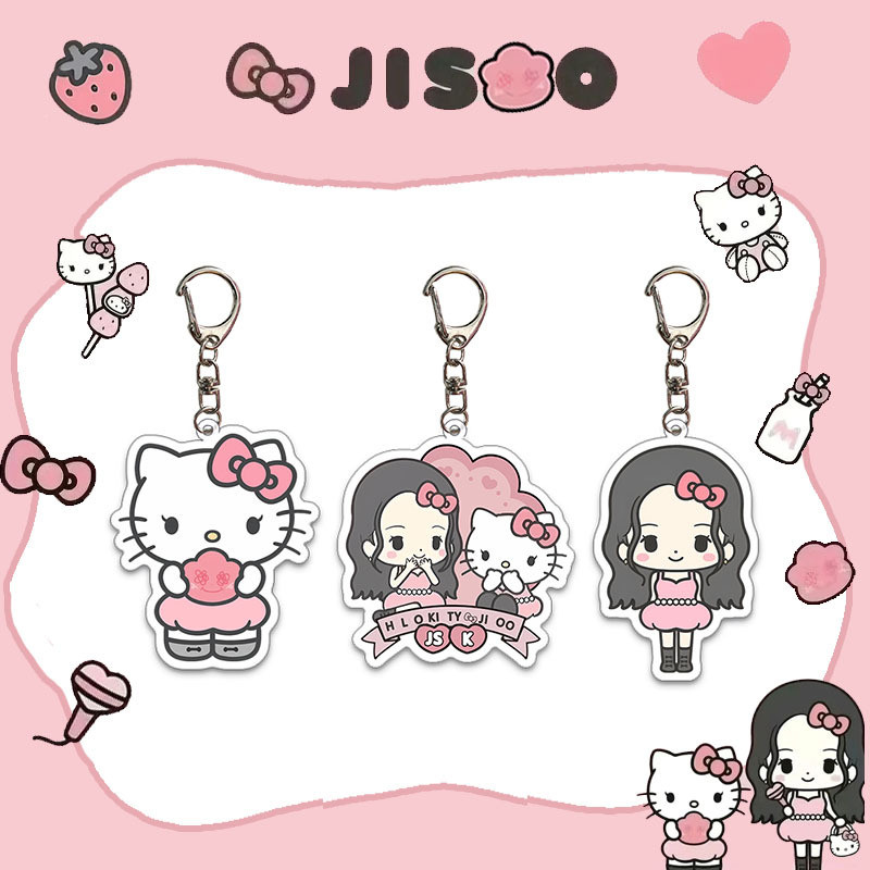 Mặt dây chuyền hoạt hình móc khóa acrylic KPOP JISOO Kitty dễ thương