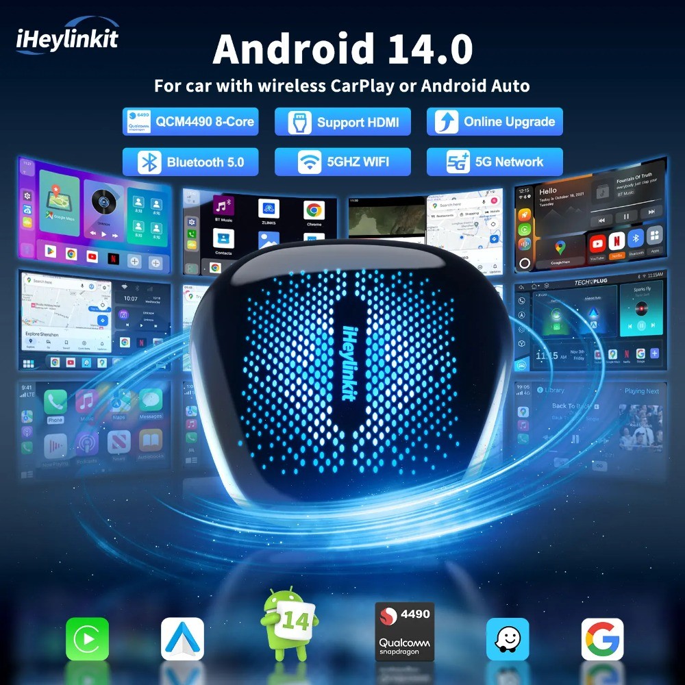 IHeylinkit 5G Network CP490 Android 14 QCM4490 8 + 128G Carplay không dây Android Auto Adapter Đầu r