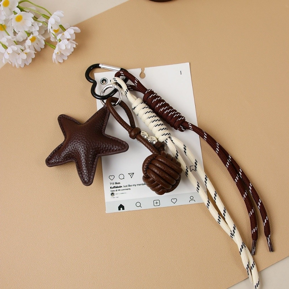 HOBBYHUB Mặt dây chuyền hình ngôi sao và bóng, Ngôi sao năm cánh Handmade Nút thắt trái tim tình yêu Móc khóa, Túi da PU Mặt dây chuyền Túi xách nữ trang trí | BigBuy360 - bigbuy360.vn