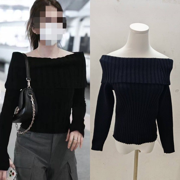 sweater off-shoulder sweater Áo Len Một Vai Màu Đen Phong Cách Nakamura Ichiba - Dành Cho Nữ