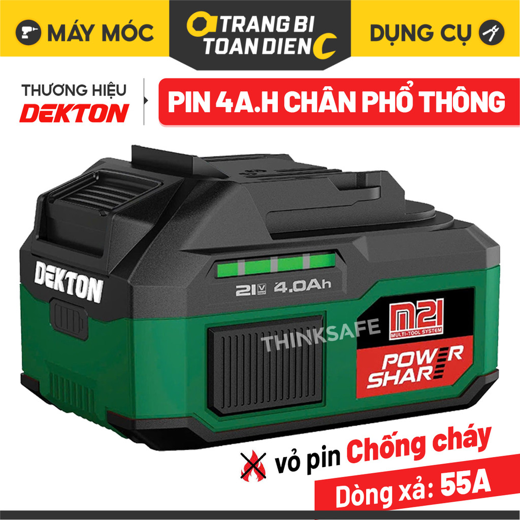 Pin 4ah - Pin Dekton/ Amaxtools chính hãng M21-B4055A dung lượng 4Ah vỏ chống cháy, chân pin phổ thô