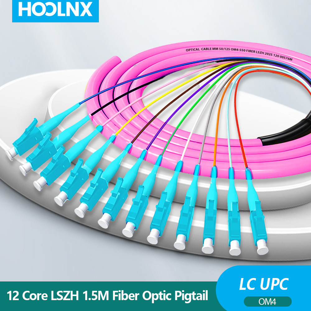 HOLNX Fiber Optic Pigtail Assemblies, 12 sợi LC OM4 Multimode 50 / 125μm LSZH UPC Pigtails cho Khay 