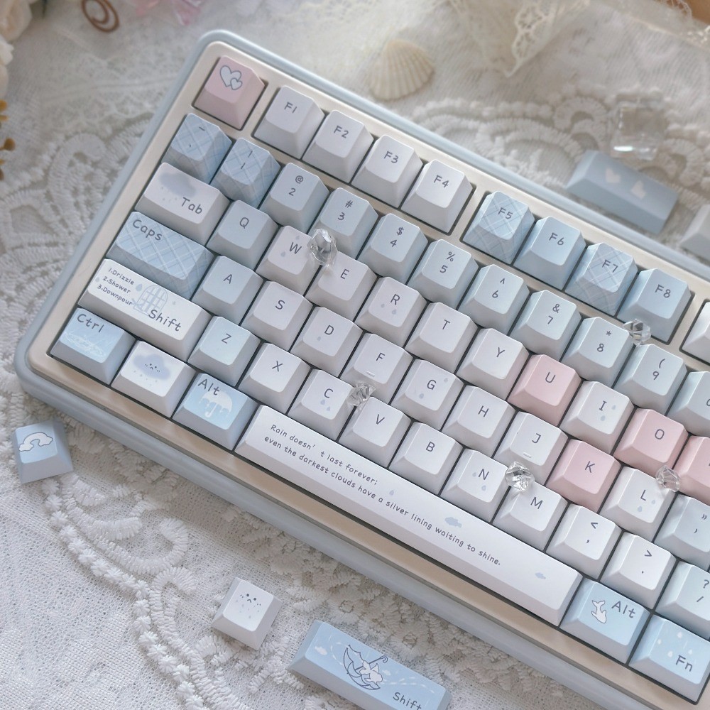 Blue Rain Keycaps 130 Phím Cherry Profile PBT Wooting Aula F75 Cơ Keycap Nhuộm Thăng Hoa Ô Cloud Blu