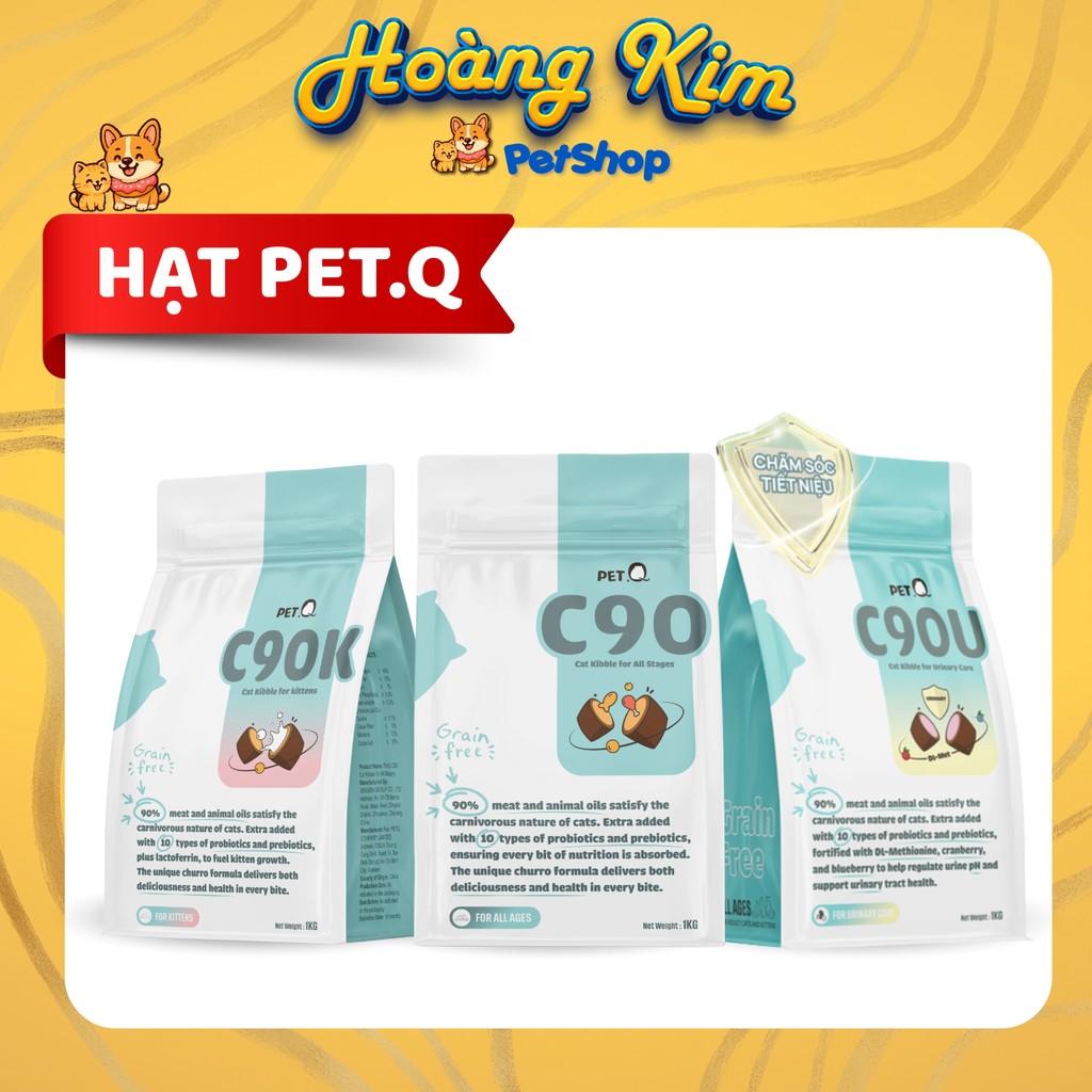 Thức ăn hạt cho mèo PetQ, Hạt C90 C90K C90U Hạt Churro 90% từ thịt & dầu động vật, Dễ tiêu hóa