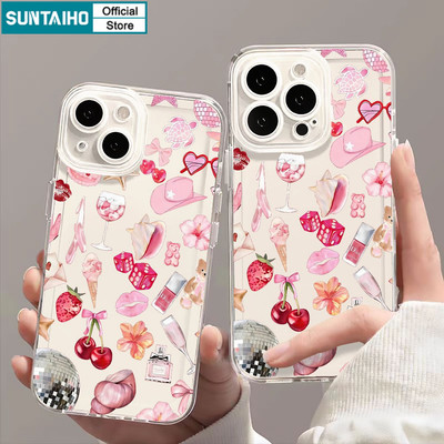 Ốp Điện Thoại Suntaiho Hợp Thời Trang Y2K Girly Pink Collage Trong Suốt Mềm Cao Cấp Chống Sốc Cho iPhone 11 12 13 14 15 16 17 Pro Max IP 7 8 Plus Iphon X XS XR