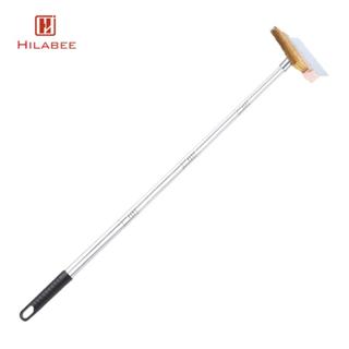 Bàn chải lò nướng Pizza có tay cầm dài với dụng cụ cạo kim loại và lông đồng để làm sạch thương mại nhiều bề mặt