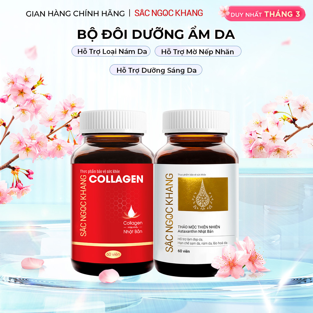 Bộ đôi viên uống Collagen + Vi Tảo Lục Sắc Ngọc Khang hỗ trợ ĐẸP DA - CHỐNG LÃO HÓA - CÂN BẰNG NỘI TIẾT 2PL