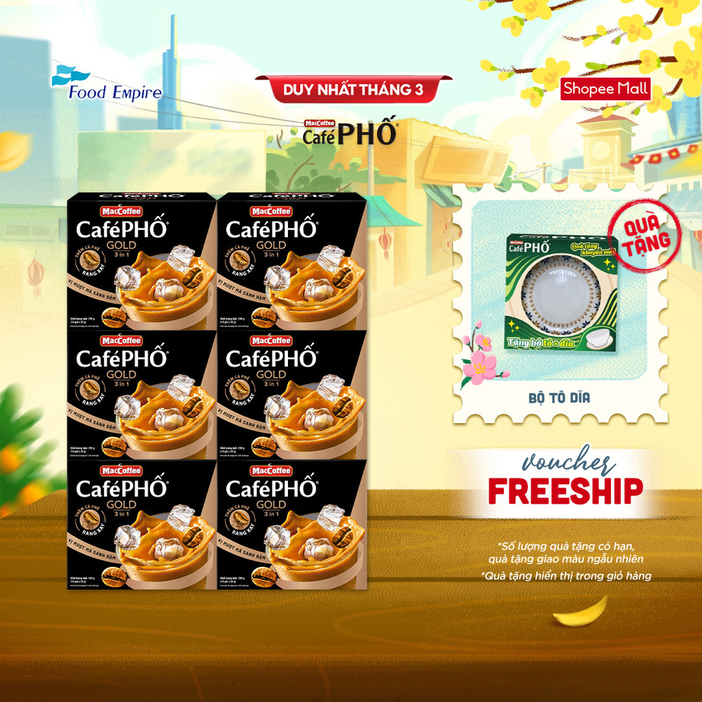 Combo 6 Hộp cà phê Phố sữa đá GOLD - MacCoffee (hộp 10 gói x 29g)
