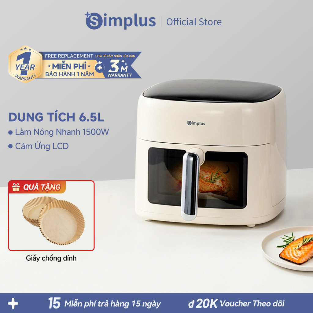 Nồi chiên không dầu Simplus 5L Sức chứa cho cả gia đình,  Đa năng, Ít dầu mỡ, Cửa sổ quan sát lớn, 10 chế độ nấu KQZG022