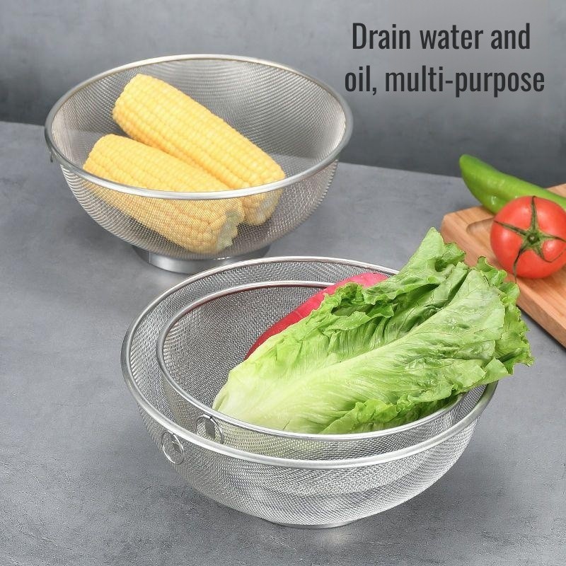 【Multi-Purpose Design】Stainless Steel Basket/Vegetable Washing Basket/Rice Rinse Basket/Colander Wit