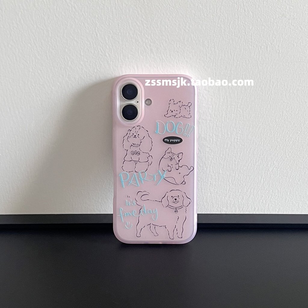 Ốp điện thoại này là gì?Hoạt Hình Hoạt Hình Dễ Thương Màu Xanh Tiếng Anh Dòng Chó iPhone17 Túi Đựng 