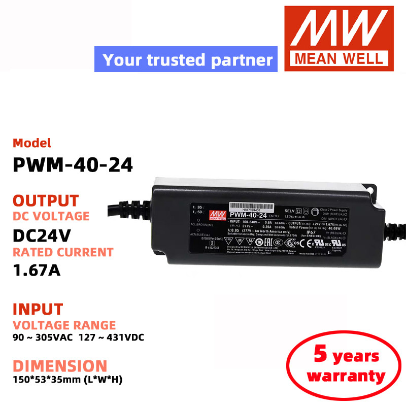 MEAN WELL PWM-40-12 PWM-40-24 PWM-40-48 PWM-40-36 Meanwell Switching Power Supply DC nguồn LED drive