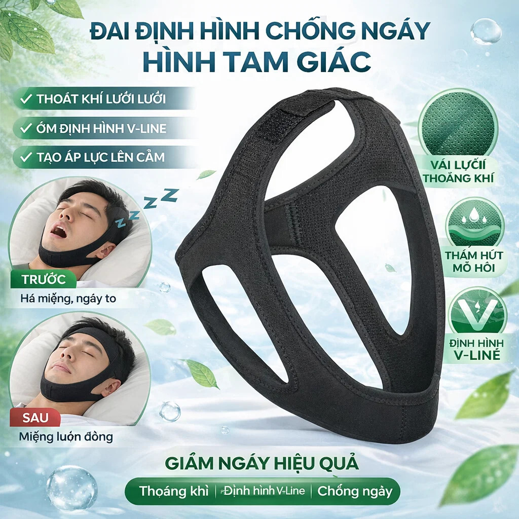 【Giảm Ngáy Đêm】Đai Nâng Cằm Hình Tam Giás Chống Ngủ Ngáy/Thiết Bị Hỗ Trợ Thở Khi Ngủ/Dụng Cụ Cải Thiện Giấc Ngủ/Mặt Nạ Chống Ngủ Ngáy Thoáng Mát/Đai Định Hình Cằm V-line/Dễ Chịu Khi Đeo/Băng Định Hình Mặt Khi Ngủ