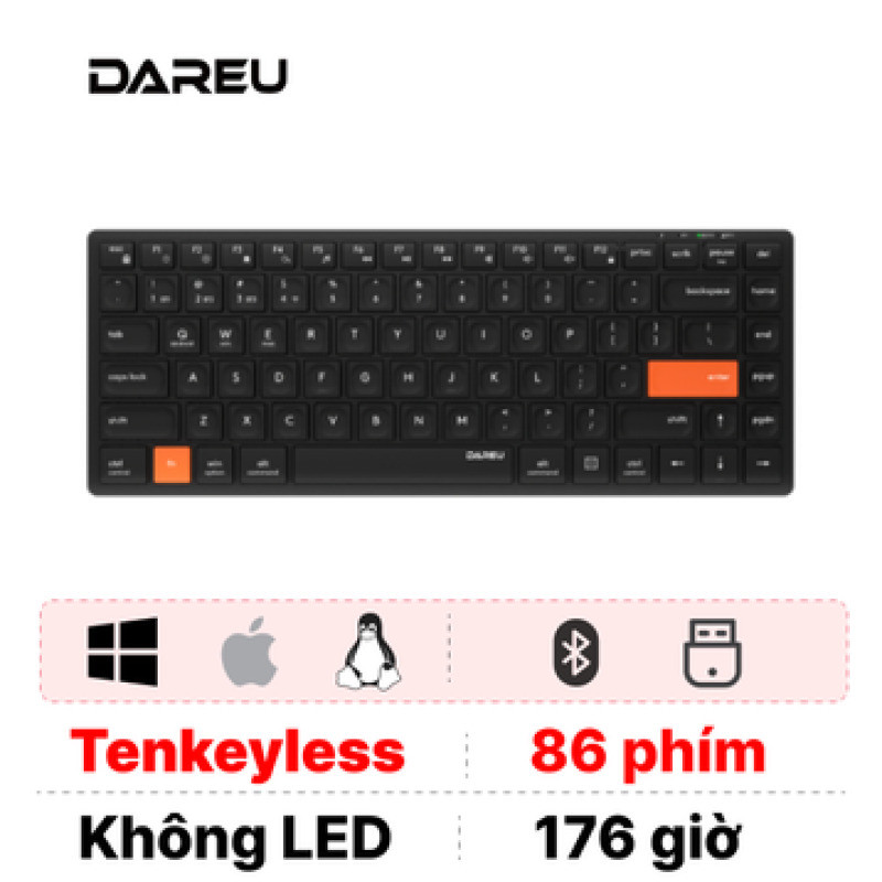 Bàn phím cơ không dây Dareu LK160D Black-Orange