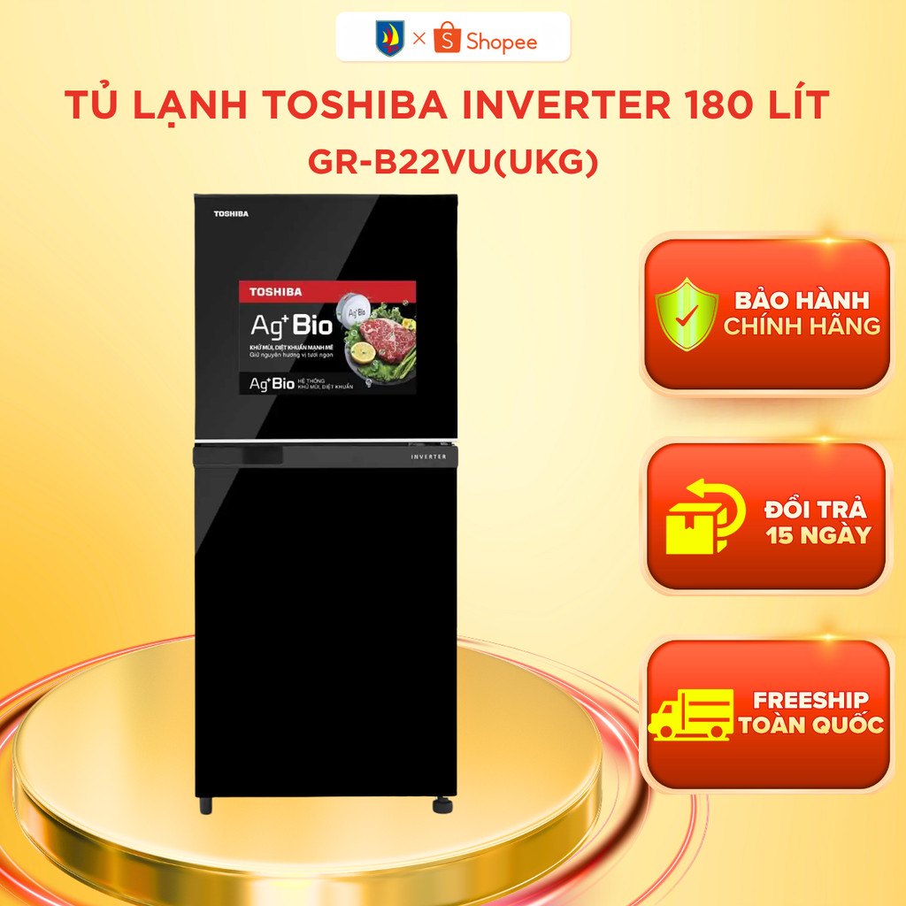 Tủ lạnh Toshiba Inverter 180 lít GR-B22VU(UKG) - Hàng chính hãng, - Bảo hành 24 tháng