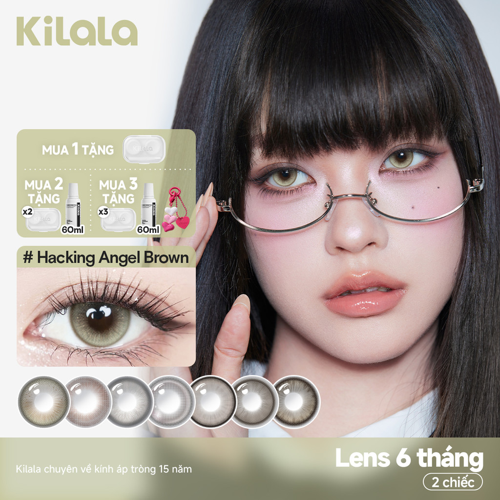 Kính áp tròng Kilala màu đen drink brown/Lychee Grey/Gallon Grey  lens cận 6 tháng DIA 14.2mm có độ 
