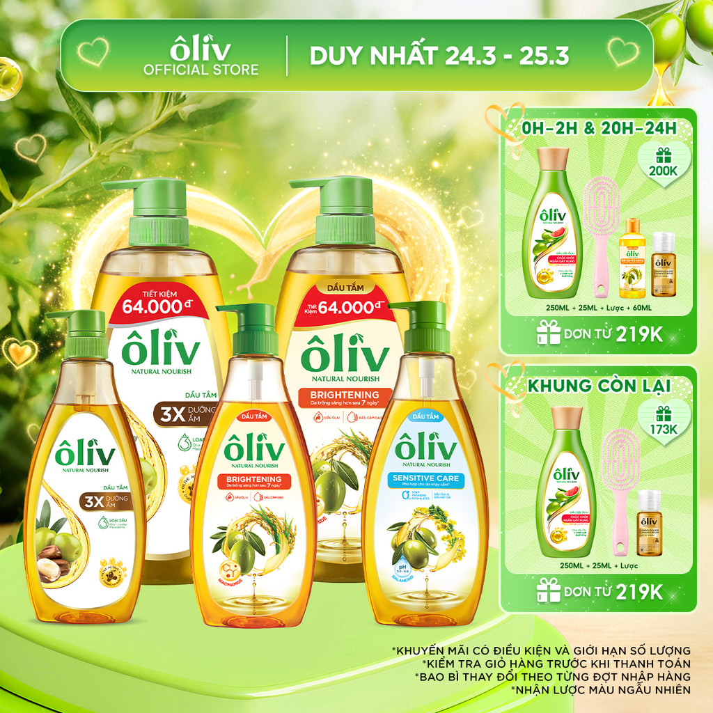 Dầu Tắm ÔLIV 3X Dưỡng Ẩm/Dưỡng Sáng Da/Dành Cho Làn Da Nhạy Cảm 250ML/650ML/1L