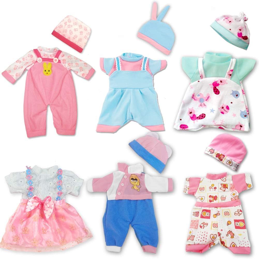 Quần áo búp bê ARTST, Quần áo búp bê bé 12 inch 6 bộ Bao gồm 5 mũ phù hợp cho bé 10 / 11 / 12 inch