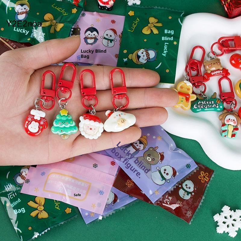 Y2E2noa 5 / 10 Chiếc Giáng Sinh Mù Túi Móc Khóa Ông Già Noel Dễ Thương Nai Sừng Tấm Người Tuyết Mặt 