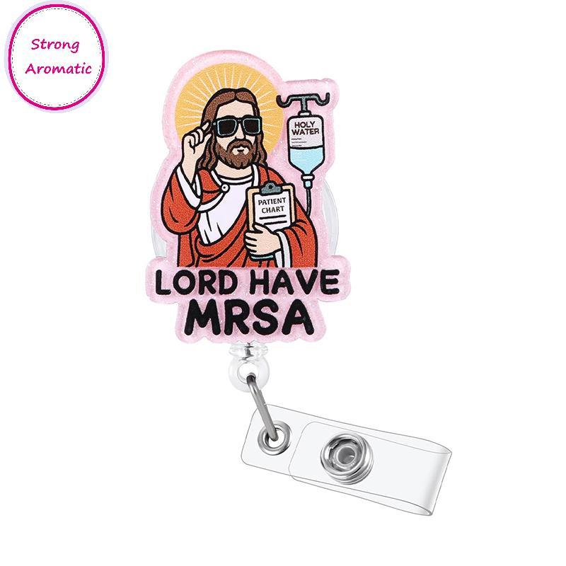 STRO Lord Have MRSA Funny Nurse Badge Reel, Hộp đựng huy hiệu y tế ID có thể thu vào dễ thương, Thẻ 
