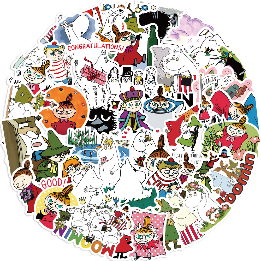 Bộ Sticker Moomin Valley Hình Dán Chống Nước Nhãn Dán Tem Dán Graffiti Phim Hoạt Hình Cho Trẻ, 50 tờ