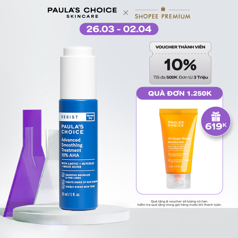 Lotion làm sáng mịn da giúp da căng bóng Paula's Choice Resist Advanced Smoothing Treatment 10% AHA 