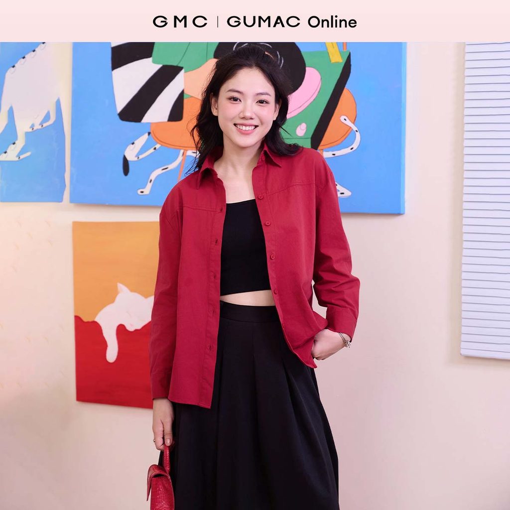 Áo sơ mi nữ form suông rộng tay dài lai bầu thời trang GUMAC YAF11011