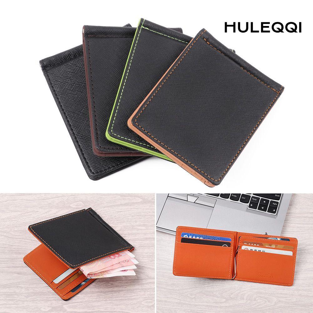 HULEQI Ví da ngắn Slim PU Leather Sollid Thin Wallet Đựng thẻ ID