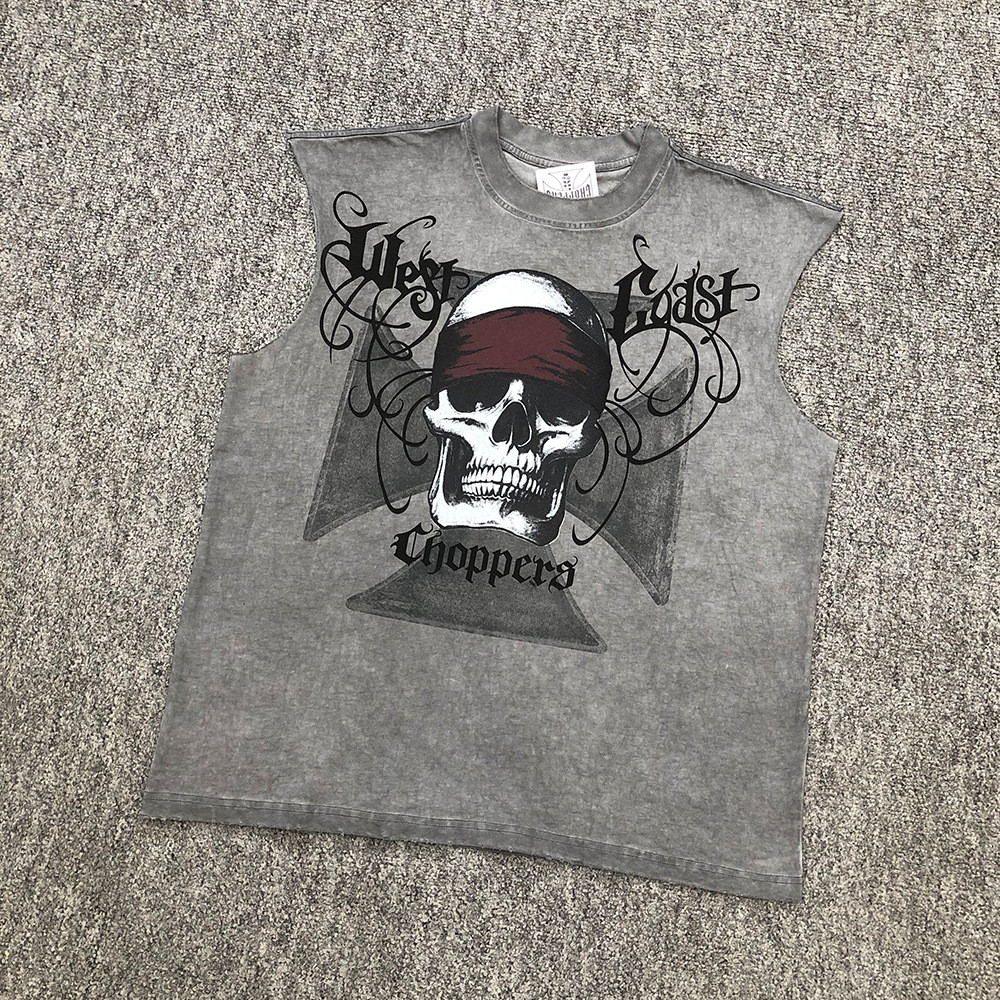 OKJK West Coast Choppers Vintage90Vintage West Coast Biker Skull Sleeveless Vest T Shirt