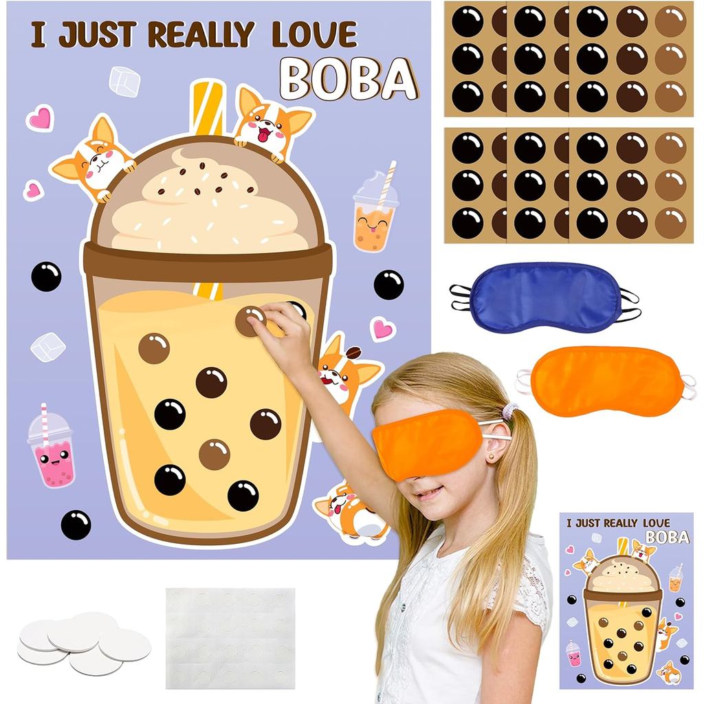 B1ykin Party Pin The Boba Tea Games - Pin The Tail on Poster Sticker Game Poster Photo Prop Decor, S