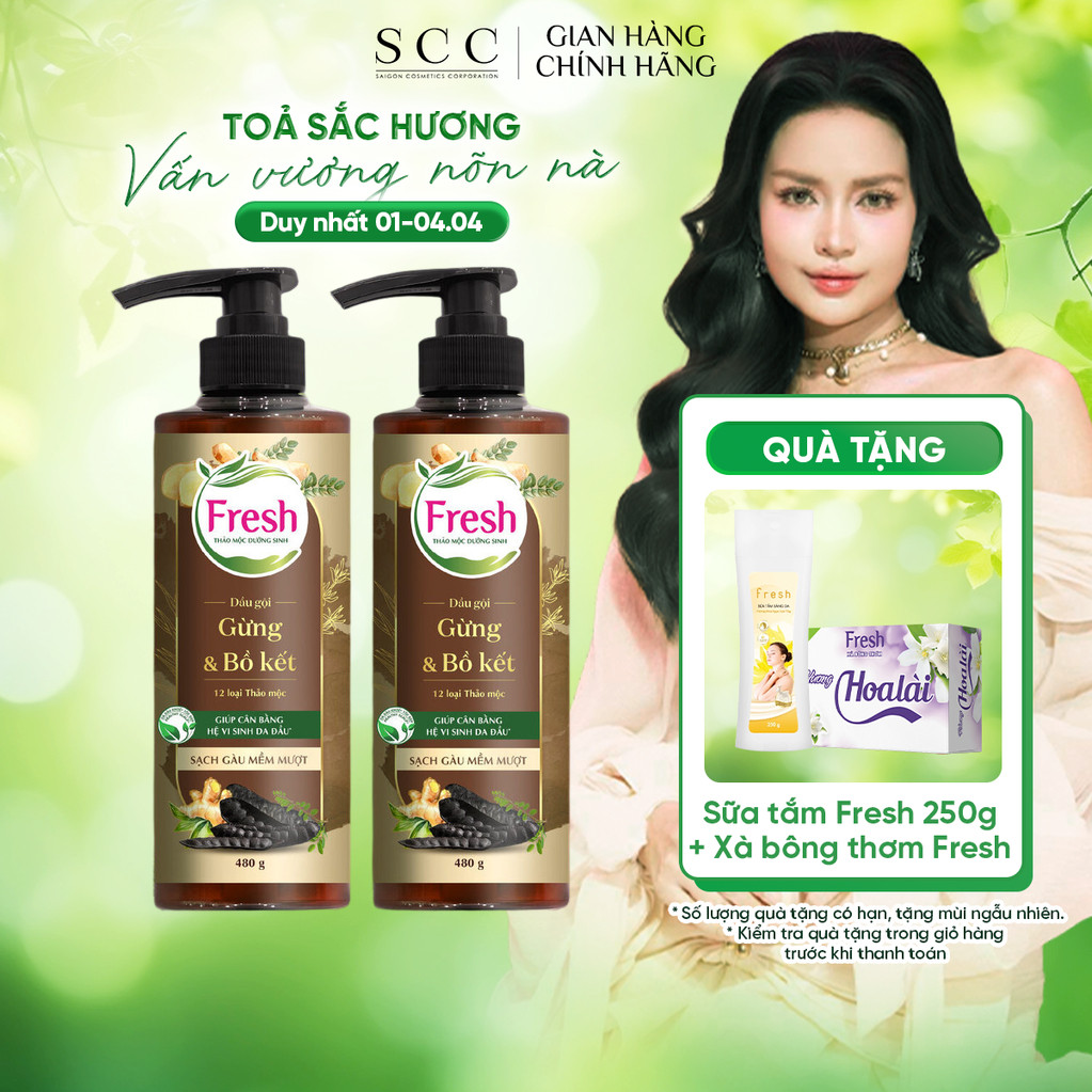 Combo 2 Chai Dầu Gội FRESH Thảo Mộc Dưỡng Sinh - Sạch Gàu Mềm Mượt 480g/chai