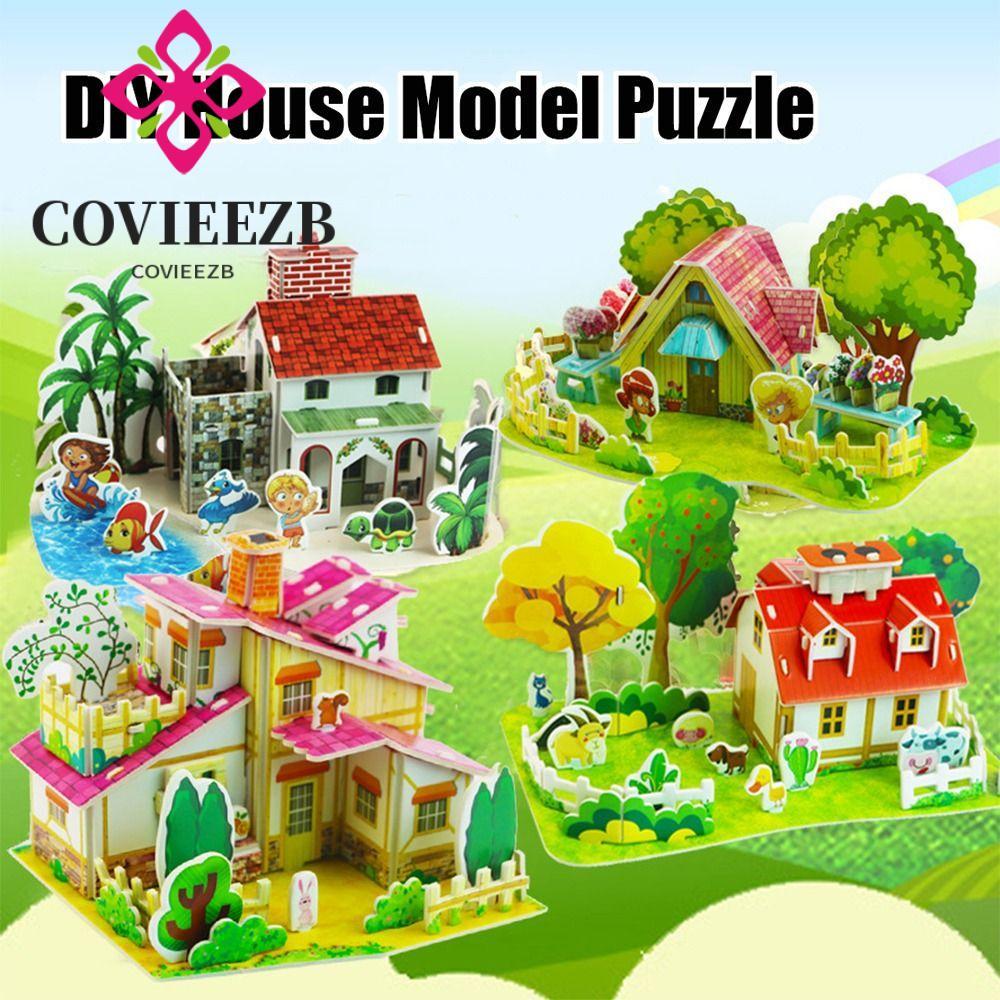 COVIEEZB DIY House Model Puzzle, 3D Puzzle Paper Jigsaw Building 3D Puzzle, Cartoon Assembly Buildin