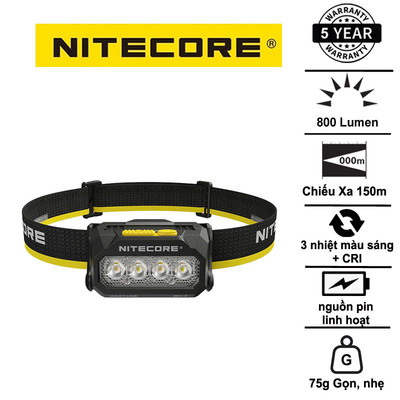 NITECORE HA27 UHE – Đèn pin đội đầu đa nguồn 800 lumens, 3 mức nhiệt màu CRI cao