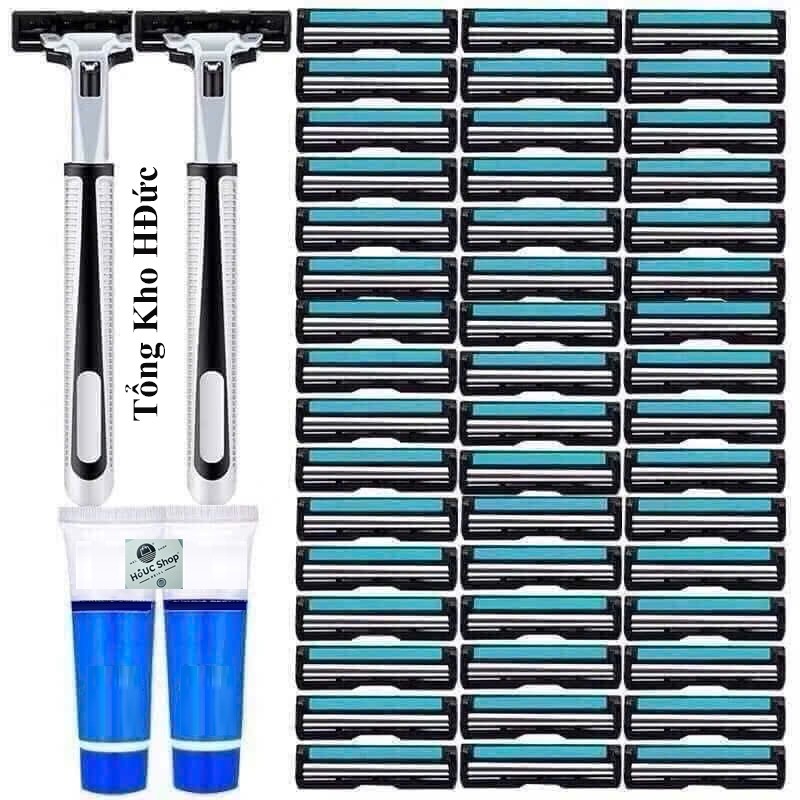 Dao Cạo Râu 72 Lưỡi Dao + 2 Cán - Tặng Kèm 2 Tuýp Gel Làm Mềm Râu - Lưỡi Dao Sắc Bén