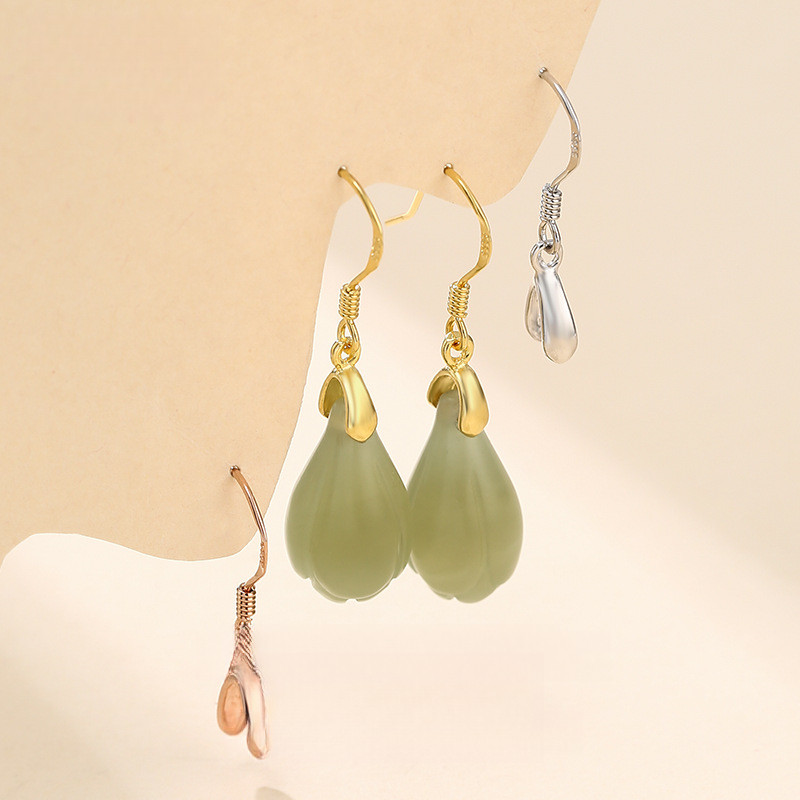 S925 Sterling Silver Ear Hook Cài đặt rỗng Phong cách kẹp Bông tai không dính Thiết lập kẻ sọc Amber