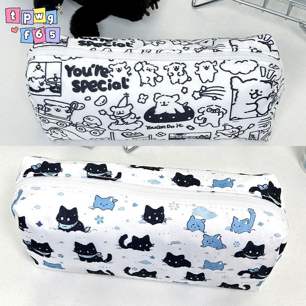 TPWGF65 Bút Chì, Túi Đựng Bút Đa Năng Họa Tiết Chó Con / Mèo, Chất Lượng Cao Dung Tích Lớn Văn Phòng