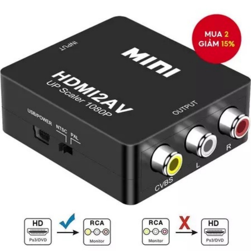 Bộ ChuyểN ĐổI HDMI 1080P Sang AV RCA CVSB L / R Mini HDMI2AV AV2HDMI