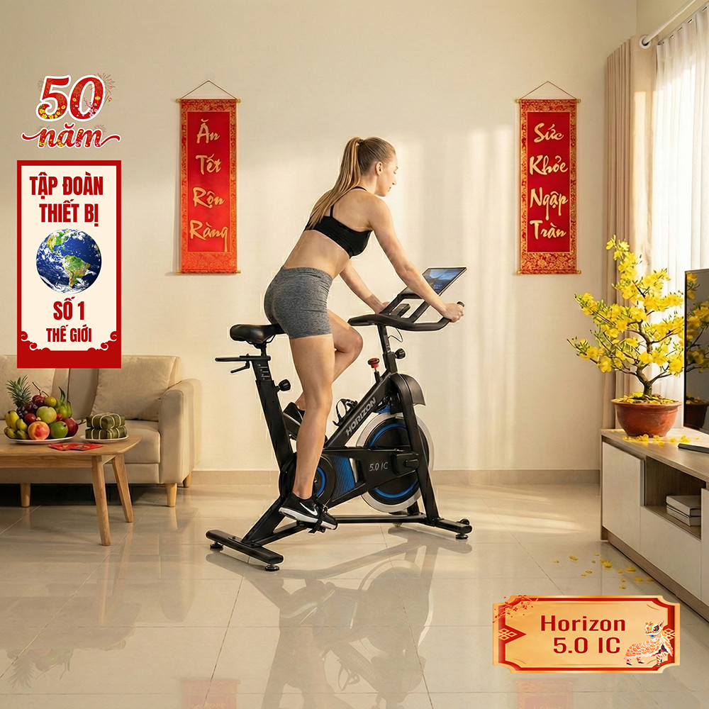 Johnson Fitness Horizon 5.0IC Xe đạp trong nhà thể thao Bánh đà 7kg Kết nối Zwitft Kinomap
