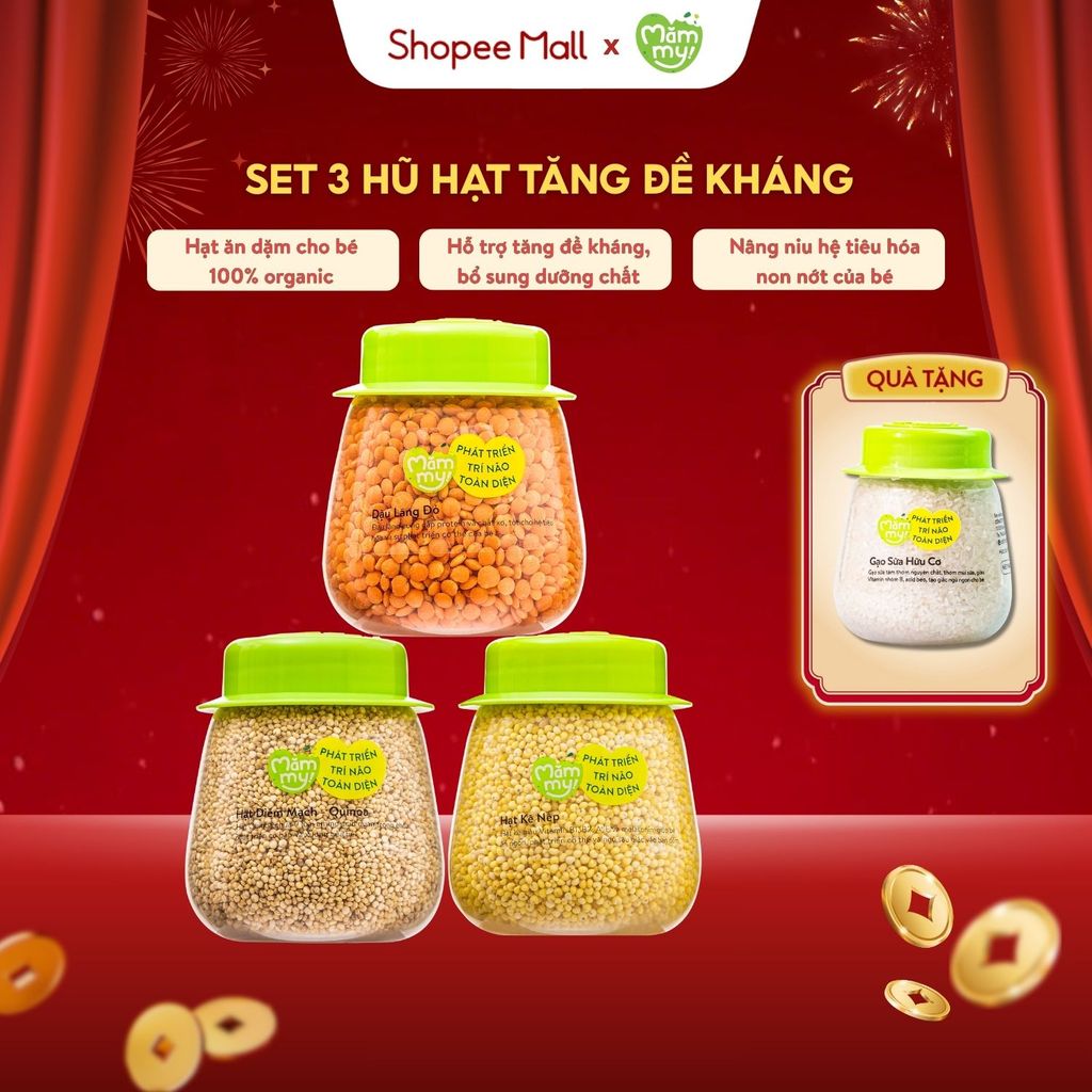 Set 3 hạt ăn dặm tăng đề kháng hữu cơ Mămmy: Hạt Kê Nếp, Đậu Lăng Đỏ, Hạt Diêm Mạch Quinoa