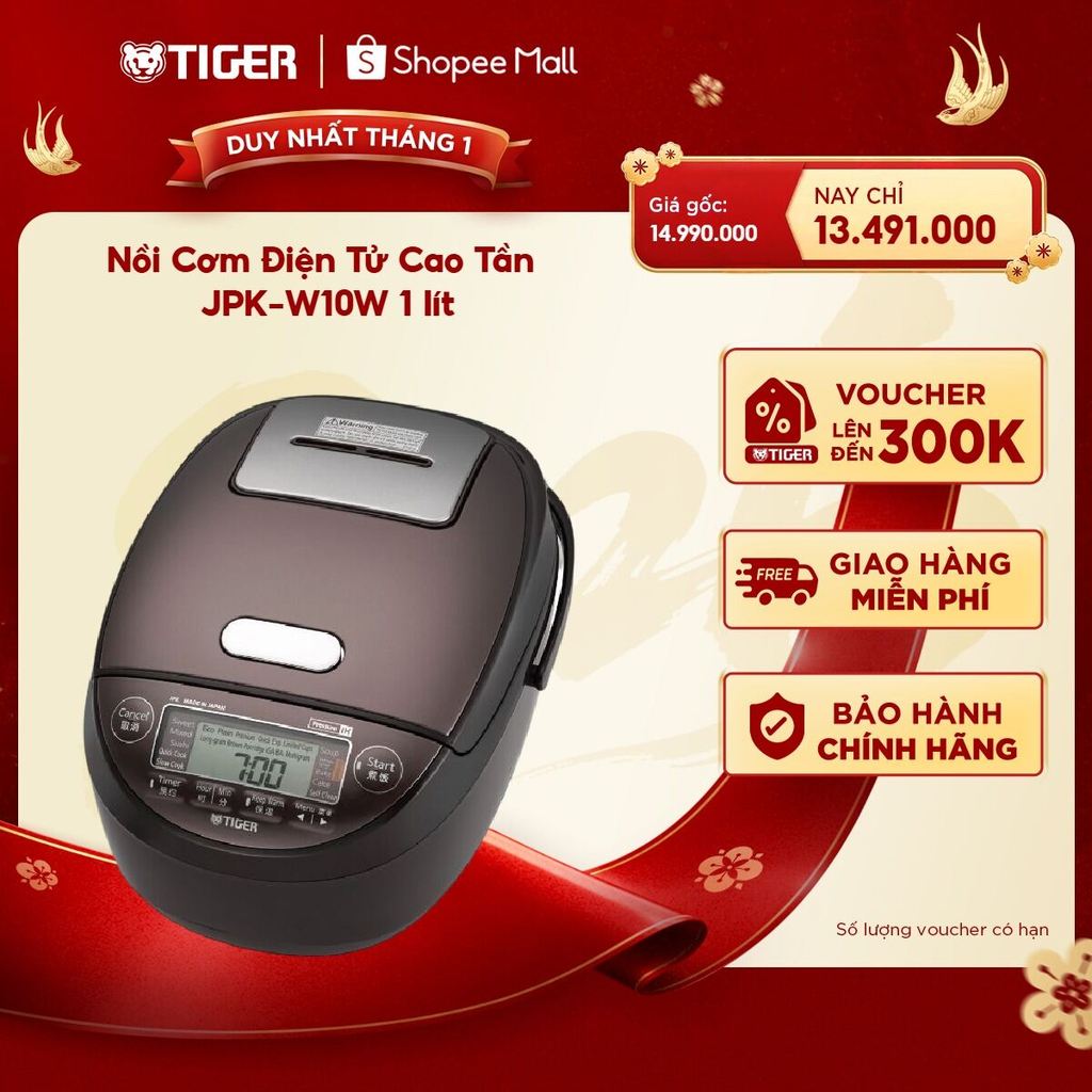 Nồi Cơm Điện Tử Cao Tần Tiger JPK-W10W 1 lít - Hàng chính hãng
