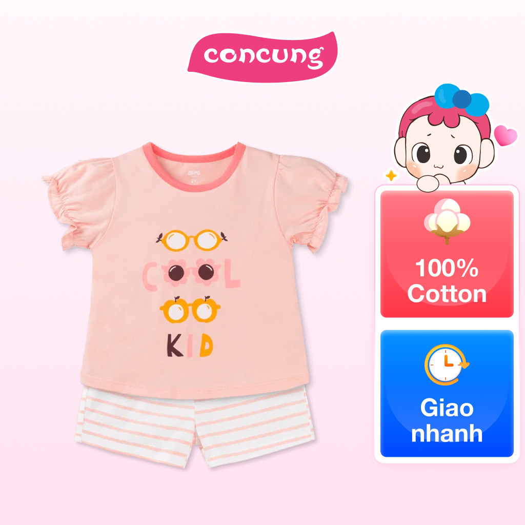 Bộ bé gái ngắn Animo Easy TX0825077 (2Y,Trắng-hồng,TT07)