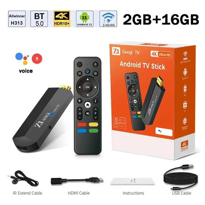 Z1 TV Stick Android 11 Allwinner H313 Quad Core 2GB 16GB HDMI 2.0 4K HDR 4G 5G WiFi BT5.0 Smart TV B