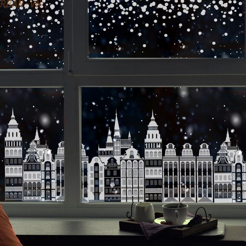 Winter White Street Scene Window Stickers Double Sided Cling for Windows 38x60cm