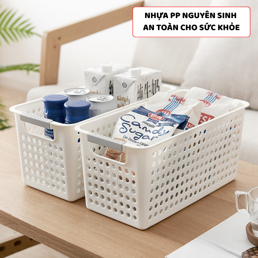 Giỏ Nhựa Đa Kích Thước Đựng Đồ Đa Năng, Khay Nhựa, Rổ Nhựa Đựng Đồ Có Tay Cầm Xám Decor Tối Giản Q038 | BigBuy360 - bigbuy360.vn