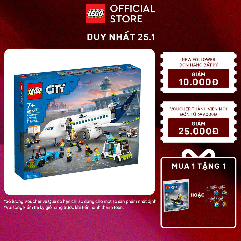 LEGO CITY 60367 Đồ chơi lắp ráp Máy bay chở hành khách (913 chi tiết)