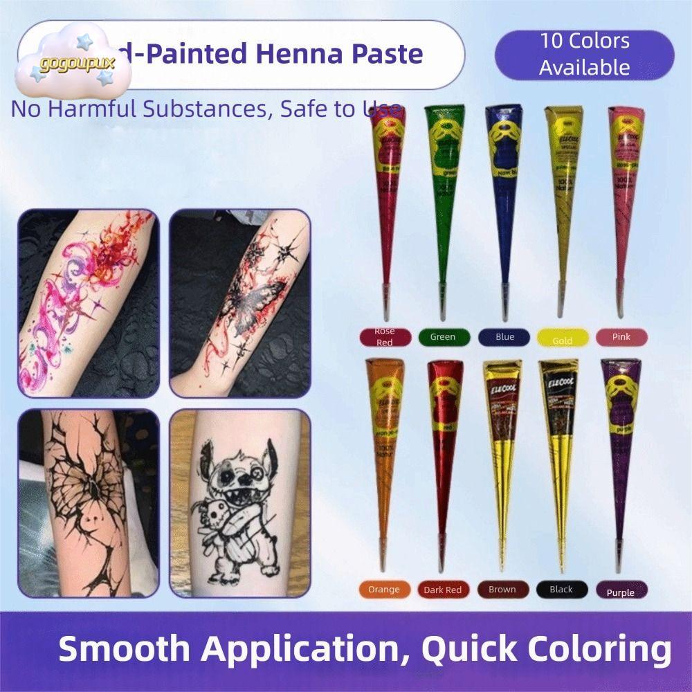 GOGOUGO Henna Tattoo Cream, Màu nâu đen Tạm thời Henna Paste Cone, Kem xăm Dễ sử dụng Bán vĩnh viễn 