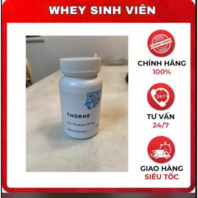 Thorne Zinc Picolinate - 60 viên - 30mg - Tăng cường đề kháng, miễn dịch, sức khỏe  Whey Sinh Viên